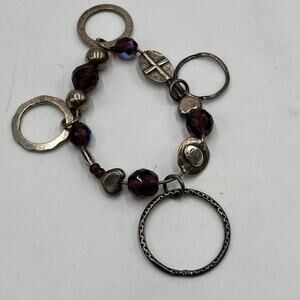 Gas Bijoux Designer Purple Glass AB Beaded Disc Dangle‎ Sterling Bracelet